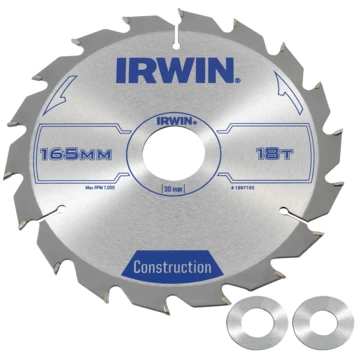 Irwin Cirkelzaagblad Ø165 Mm. Inclusief Reduceerringen Waardoor Geschikt Voor Asgat 16, 20 En 30 Mm, Vertanding 18T 3 Irwin Cirkelzaagblad Ø165 Mm. Inclusief Reduceerringen Waardoor Geschikt Voor Asgat 16, 20 En 30 Mm, Vertanding 18T