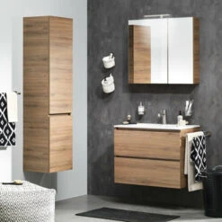 Tiger Karlo Badkamermeubel 60 Cm Chalet Eiken Met Wastafel Hoogglans Wit -Huishoudelijke Artikelen 123 986